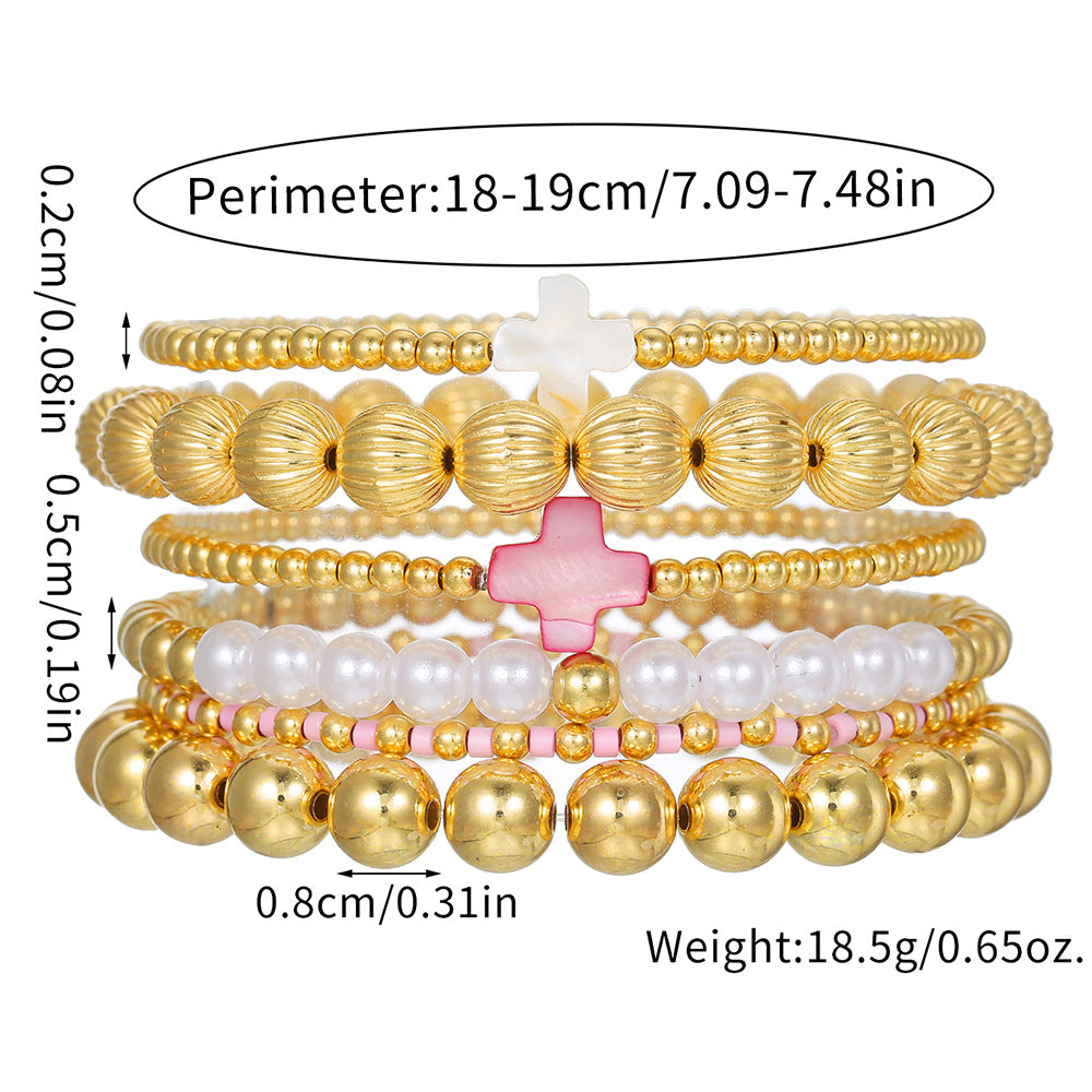 Geometric Cross Acrylic Bracelet with Pearl Inlay