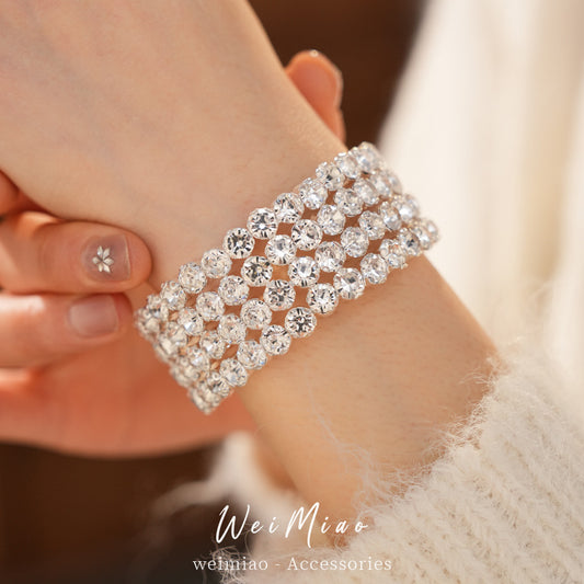 Luxury Elegant Round Rhinestone Inlaid Iron Open Cuff Bracelet for Women