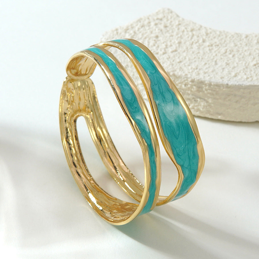 Minimalist Geometric Round Drip Oil Stainless Steel Open Cuff Bracelet