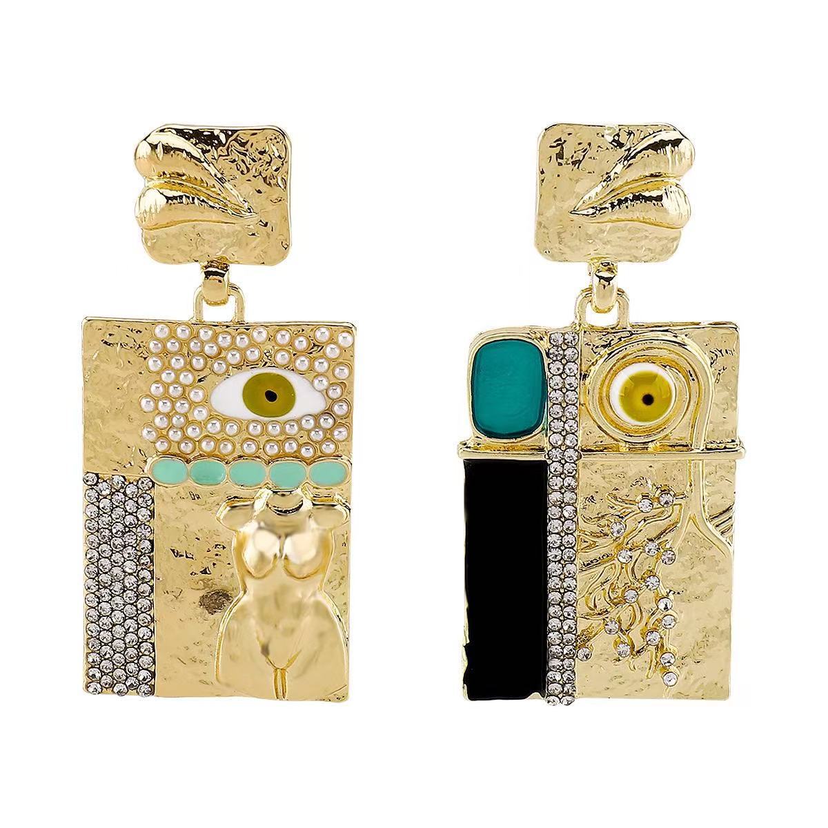 Orecchini pendenti da donna con strass a forma di Occhio di Allah esagerato, stile vintage