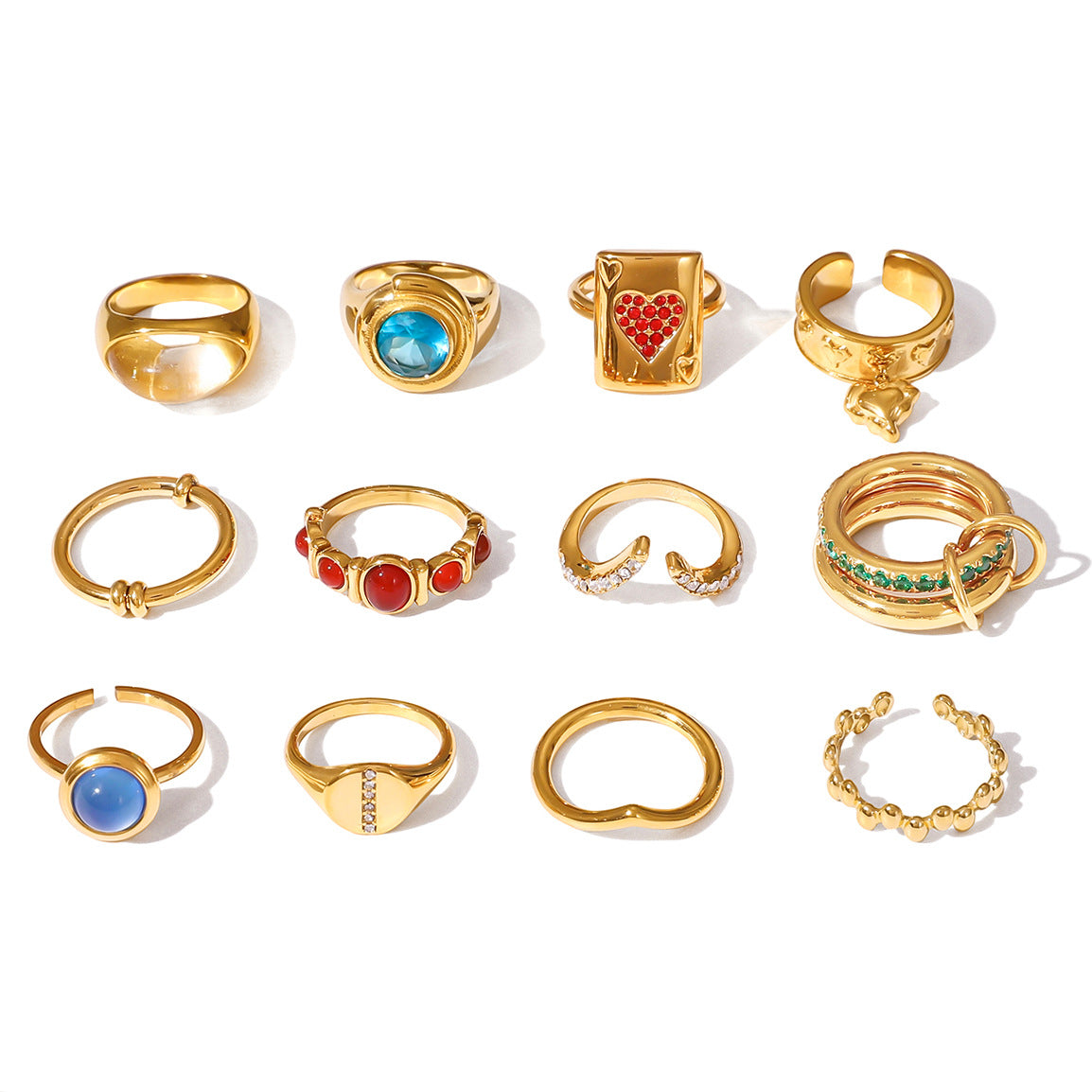 Anello geometrico in acciaio inossidabile da donna con placcatura in oro 18 carati e accenti di zirconi, accessorio di moda lussuoso e minimalista
