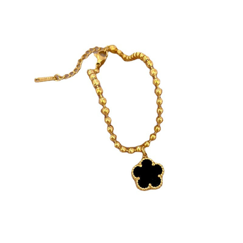 Pulsera de mano ondulada con cuentas de trébol para mujer de acero titanio chapado en oro vintage minimalista