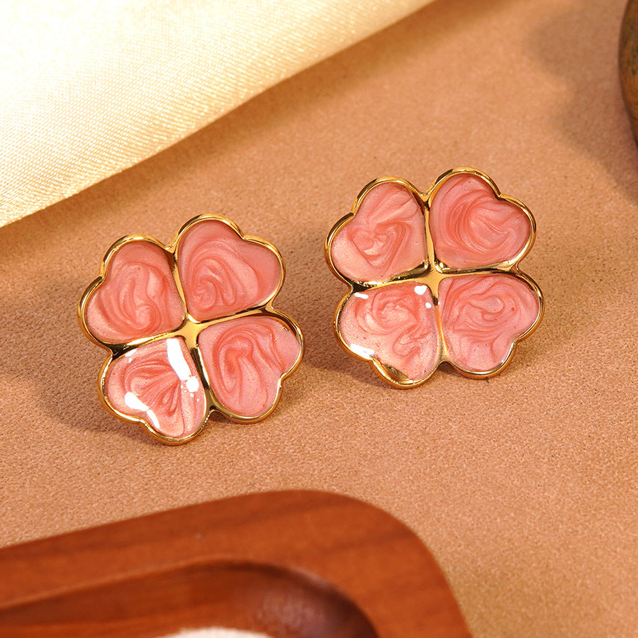 Elegant Drip Oil Floral Plant Stainless Steel Earrings for Women