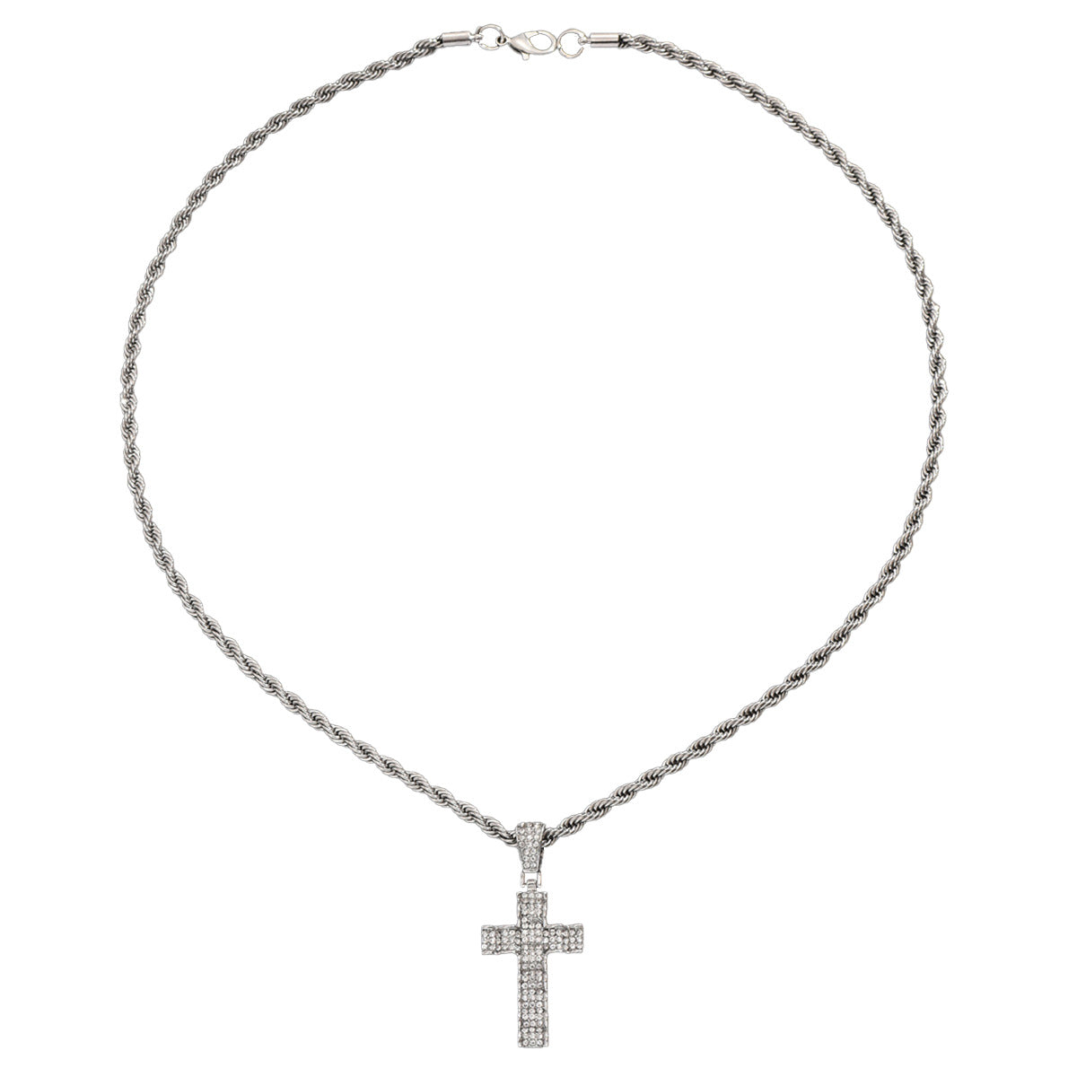 Collana da Uomo con Ciondolo a Croce Geometrica e a Rombo in Stile Hip Hop in Lega di Zinco con Catena Cubana e Intarsi in Strass