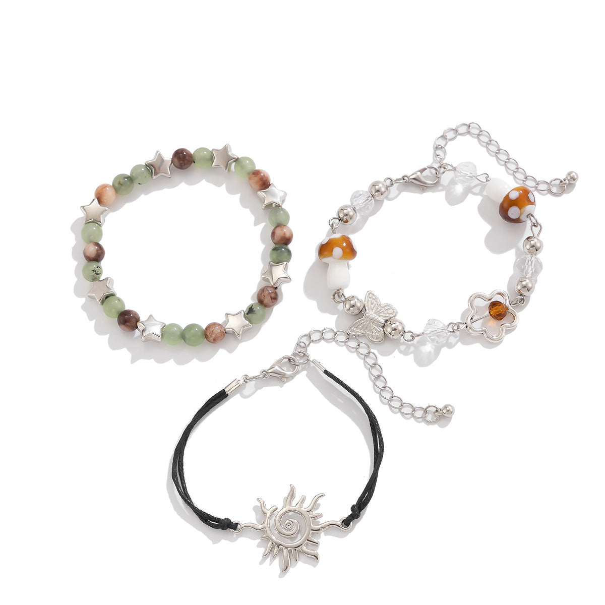 Bracciale da donna in stile etnico vintage a forma di stella, con perline, strass e finitura placcata