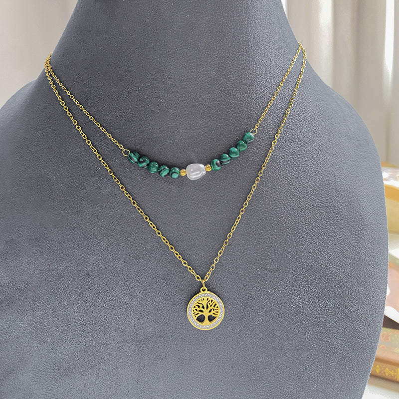 Gold Plated Titanium Steel Four-Leaf Clover Double Layer Necklace for Unisex