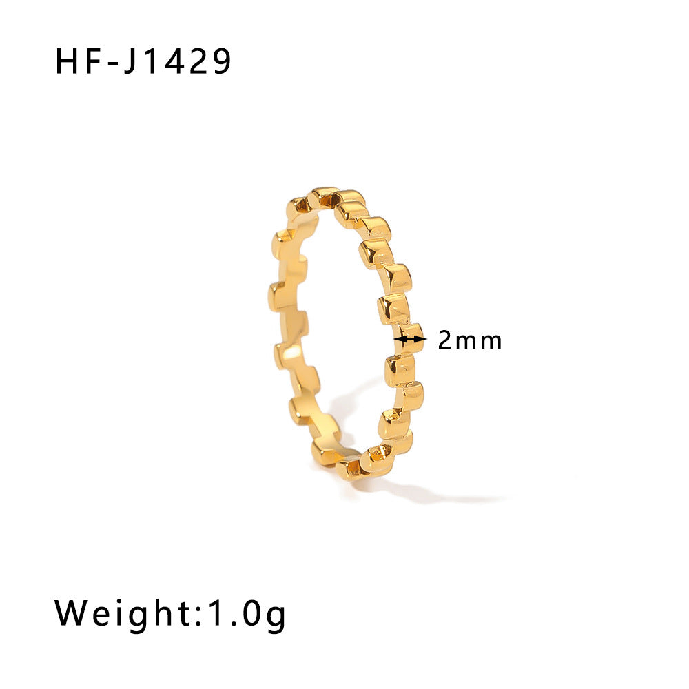 Trendy Geometric 18K Gold Plated Stainless Steel Irregular Square Ring for Women