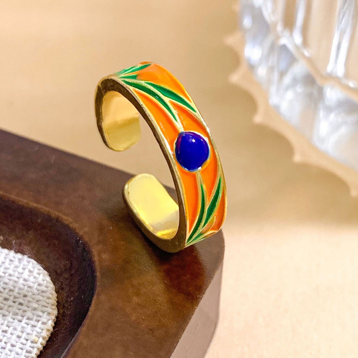 Sweet Floral Heart Gold Plated Brass Adjustable Ring for Women