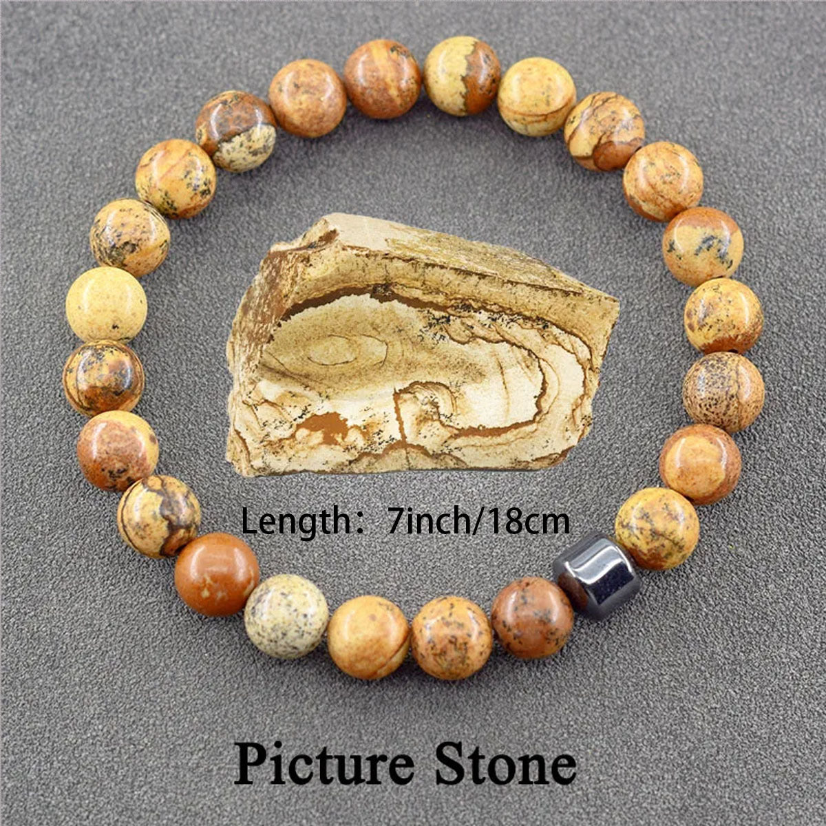 Geometric Agate Beaded Bracelet with Floral Pattern Unisex Natural Stone Jewelry