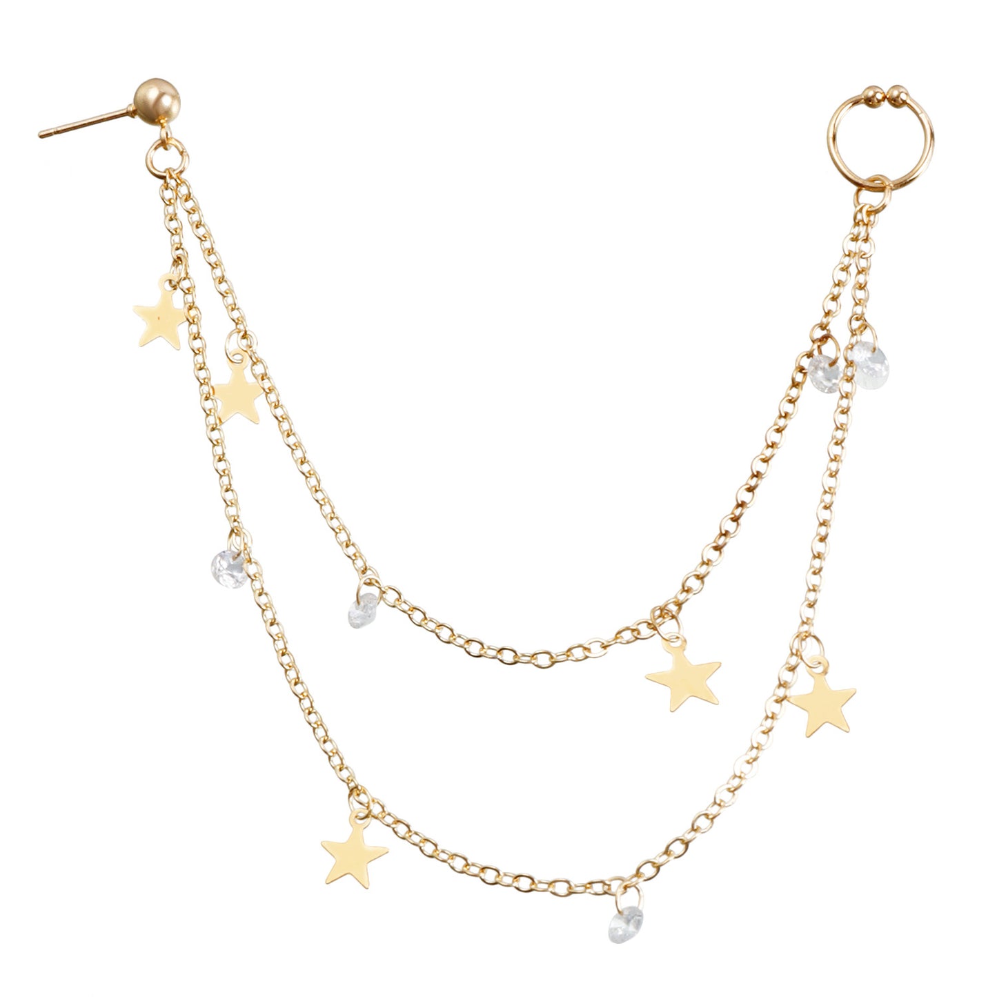 Ethnic Sweet Streetwear Star Geometric Crystal Plated Alloy Nose Ring with Tassel for Unisex