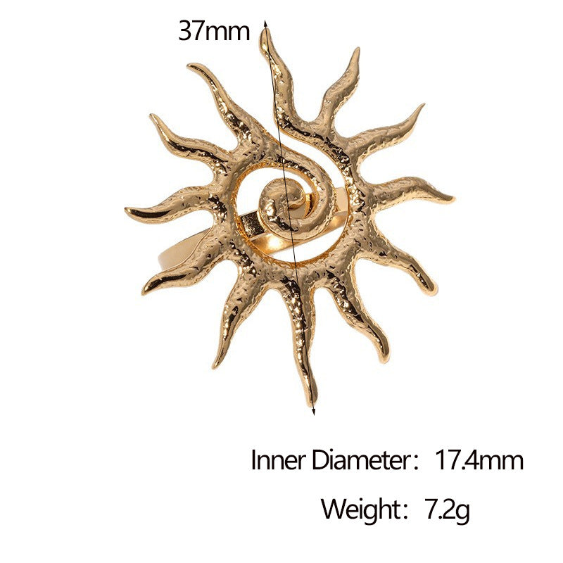Minimalist Geometric Open Sun Ring in Stainless Steel with 18K Gold Plating for Women