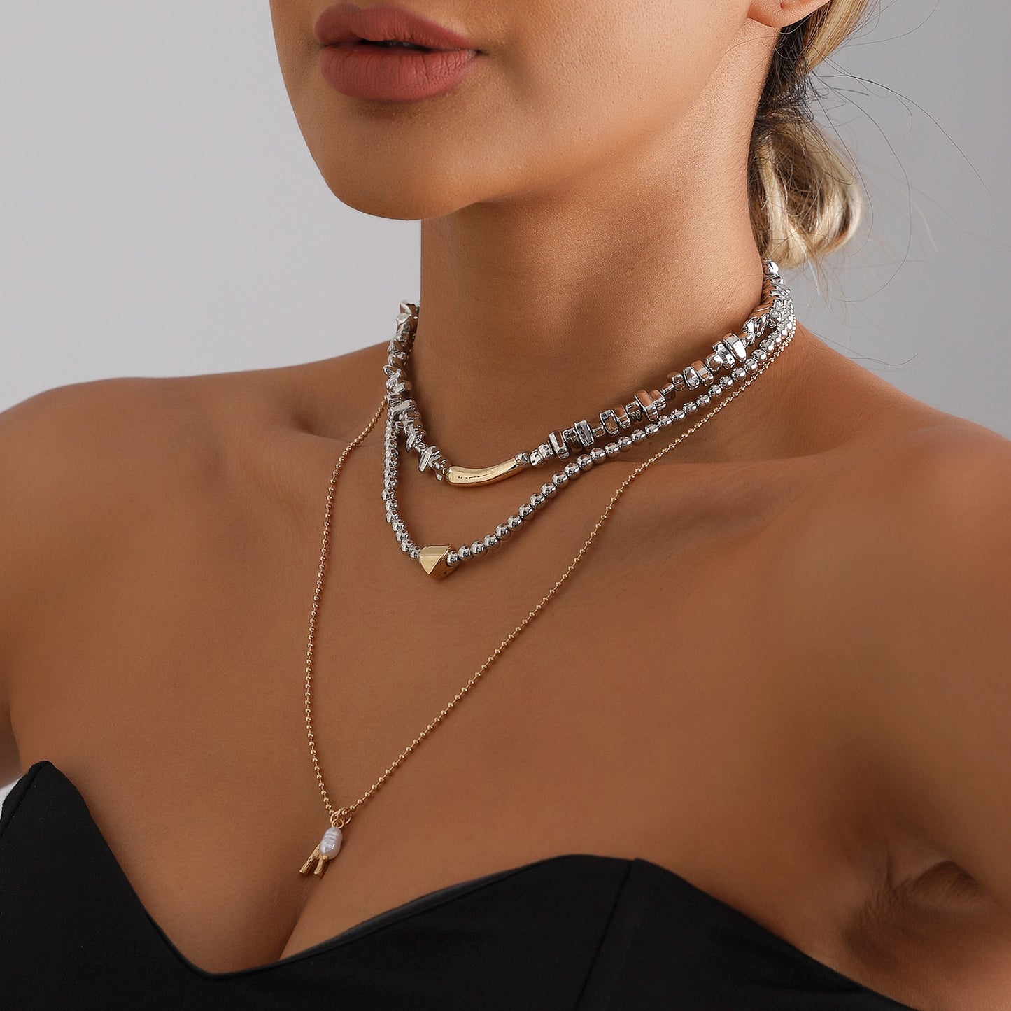 Elegant Irregular Heart Letter A Beaded Alloy Necklace for Women