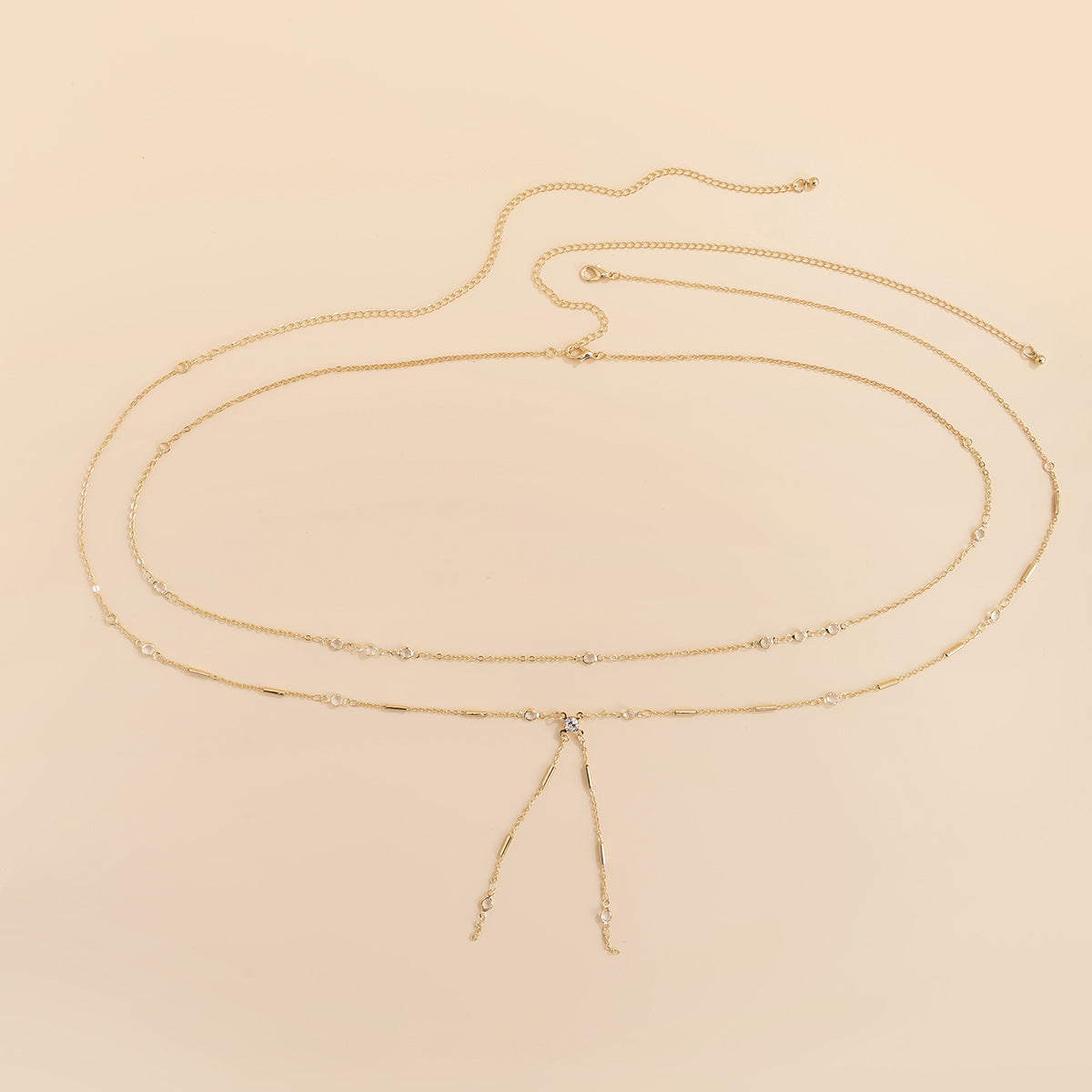 Casual Gold Plated Brass Matte Crystal Inlay Double Layer Adjustable Body Chain for Women