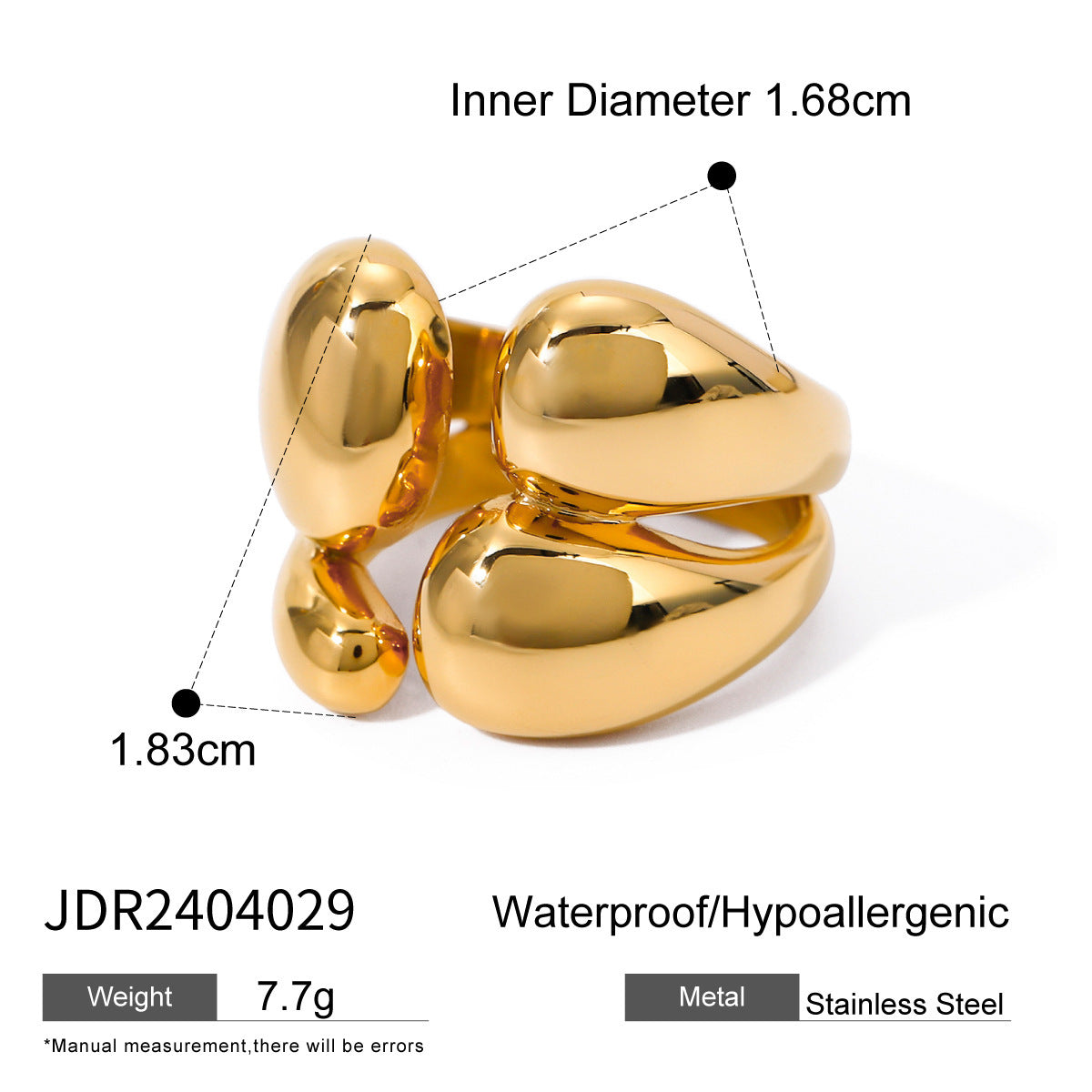 Minimalist 18K Gold Plated Irregular Geometric Double Layer Stainless Steel Ring