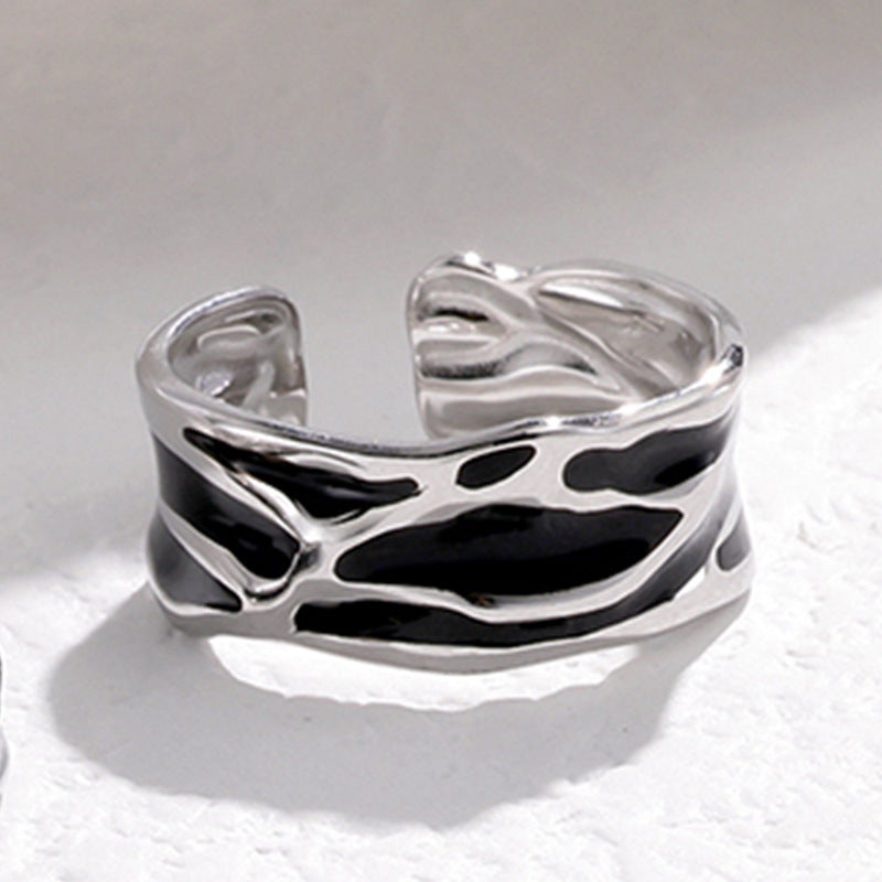 Minimalist Stainless Steel Adjustable Couple Rings with Enamel Finish, Irregular Shape Stackable Fashion Rings for Men and Women