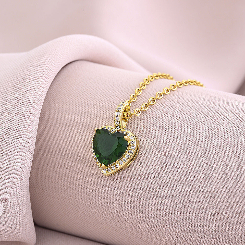 Elegante Collana Pendente Smeraldo Geometrico da Donna in Rame con Finitura Placcata, Collana a Catena Minimalista a Girocollo