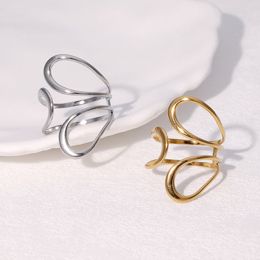 Minimalist Geometric Open Adjustable Stainless Steel Ring with 18K Gold Plating for Women