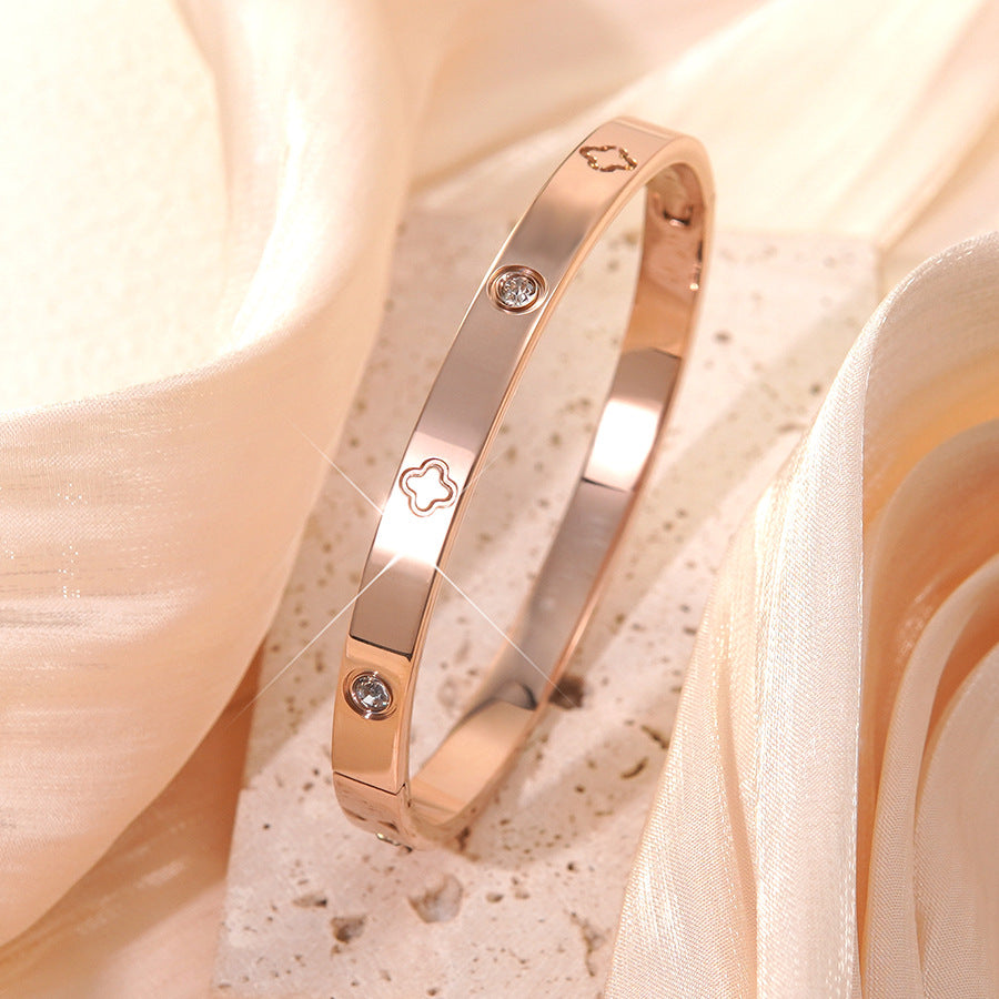 Minimalist Elegant Rose Gold Plated Round Geometric Stainless Steel Titanium Steel Bracelet for Women