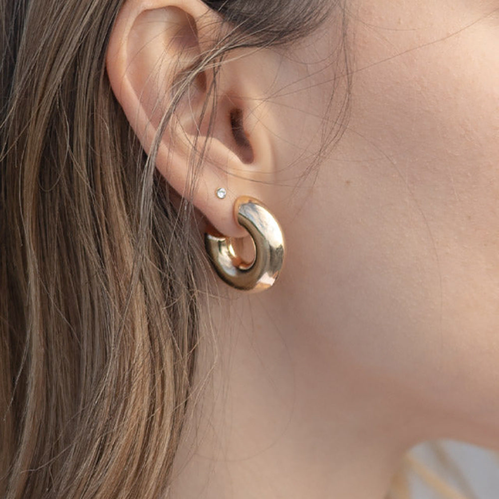 Minimalist Geometric Hollow Stainless Steel Earrings for Women with Plated Finish
