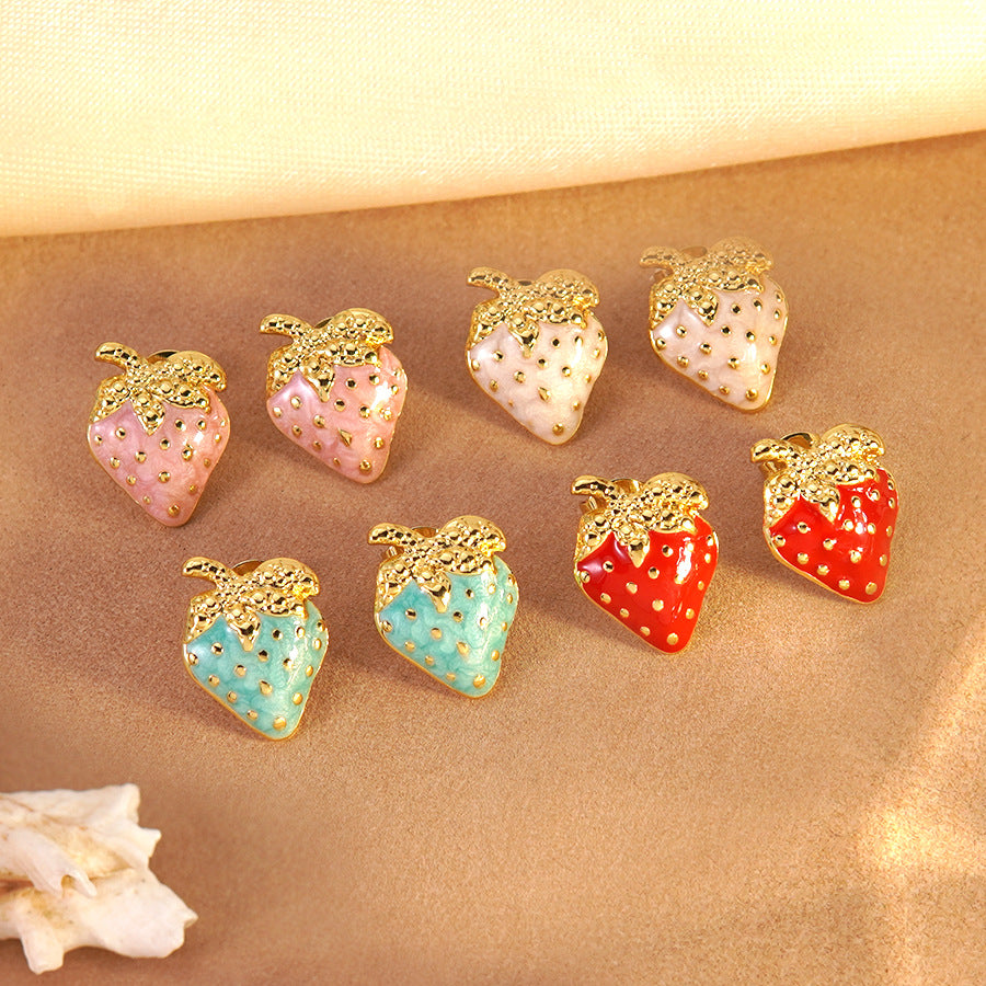 Sweet Drip Oil Stainless Steel Strawberry Earrings