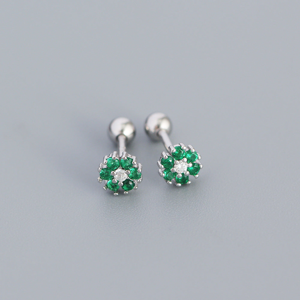 Pendientes minimalistas de plata de ley 925 con incrustaciones florales de circonita cúbica