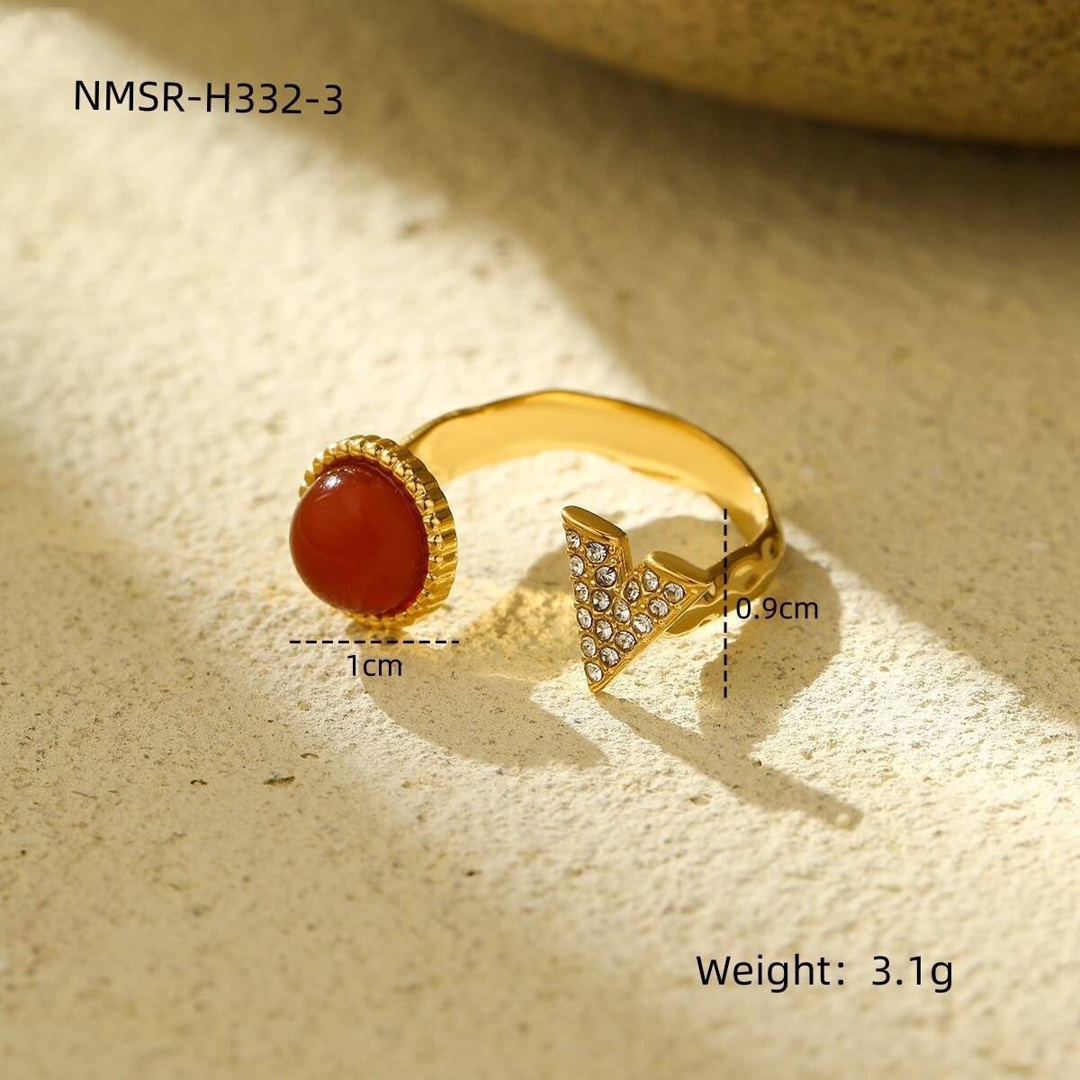 Fashionable Heart-Shaped Turquoise Natural Stone Stainless Steel Open Ring with Plating Finish for Women