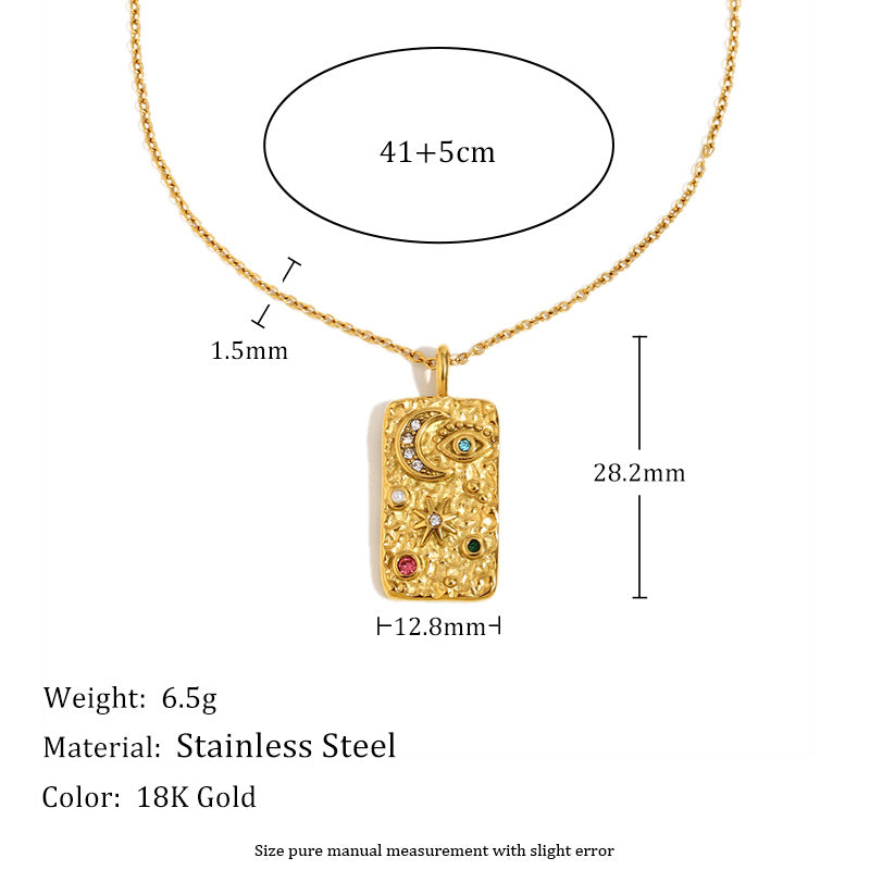 Vintage Stainless Steel Pendant Necklace with 18K Gold Plating, Heart Star Moon and Floral Design for Women