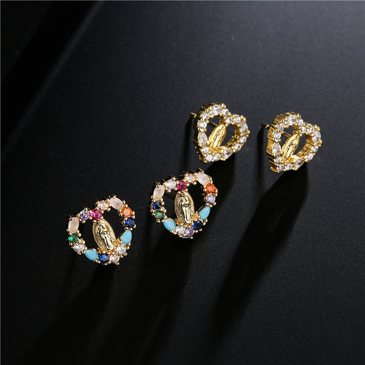 Fashionable Heart-Shaped Copper Stud Earrings with Zircon Inlay for Women