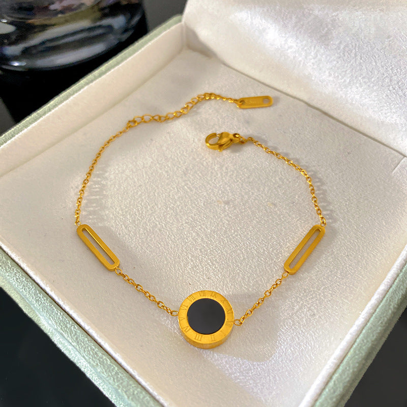 Minimalist Luxury 18K Gold Plated Titanium Steel Round Roman Number Bracelet