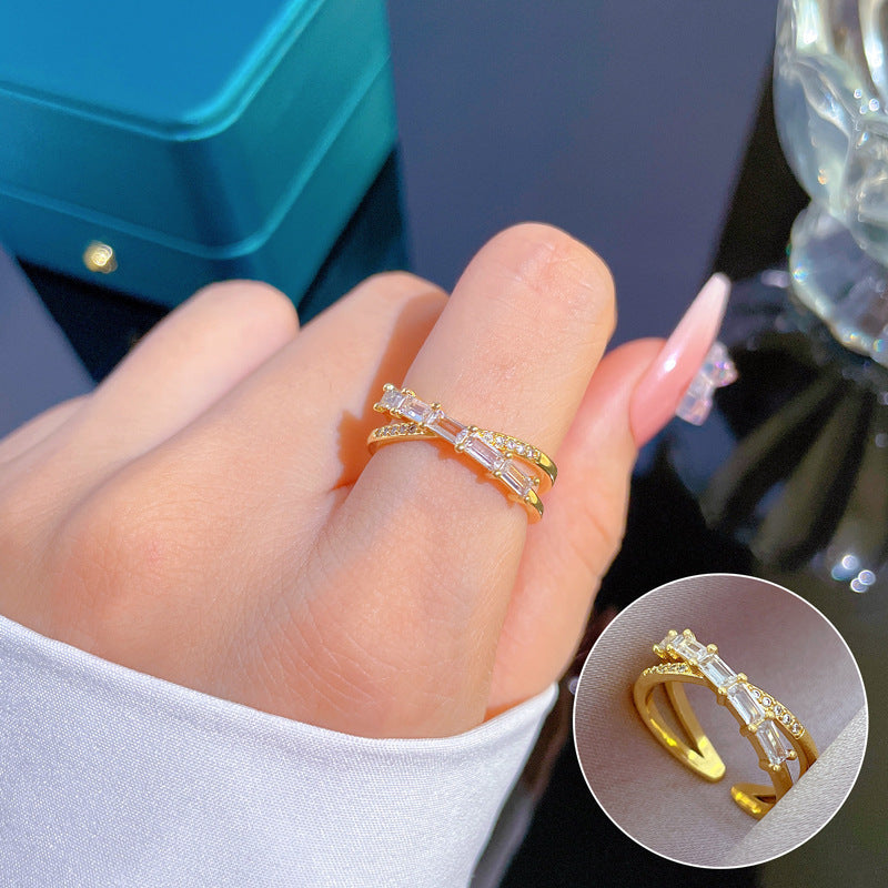 Luxury Minimalist Plated Brass Crown Rhinestone Adjustable Ring for Women