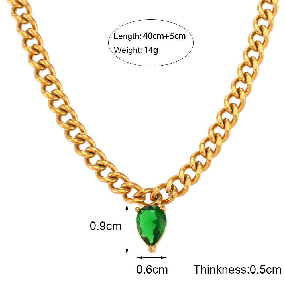 Fashionable Geometric Cubic Zirconia Pendant Necklace for Women on Stainless Steel Cuban Chain with Plated Finish