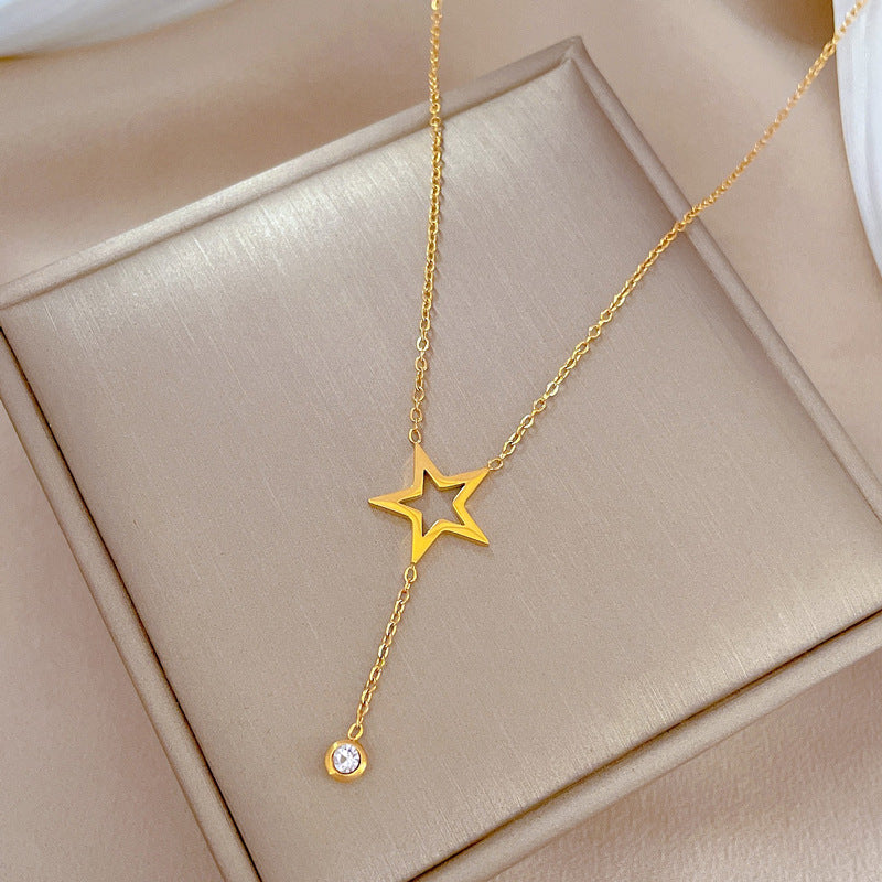 Minimalist Fashion Titanium Steel Star Pendant Collar Chain with Real Gold Plating
