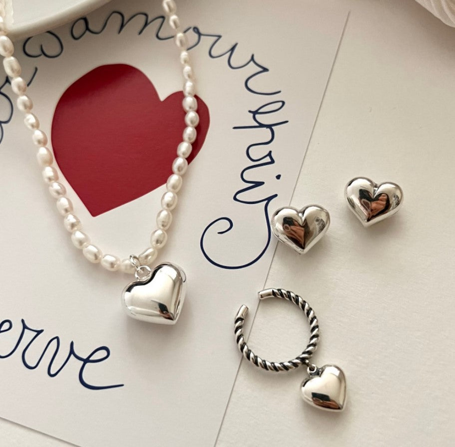 Minimalist Heart-Shaped 925 Sterling Silver Necklace with Pearl Accent and Gold Plating