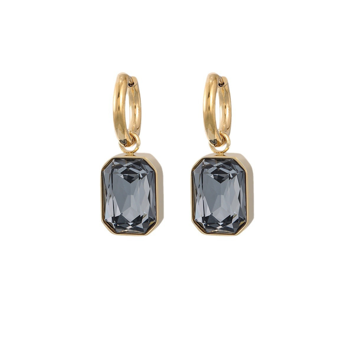 Orecchini da donna in acciaio al titanio con zirconi quadrati geometrici stile Maillard placcati oro 18K