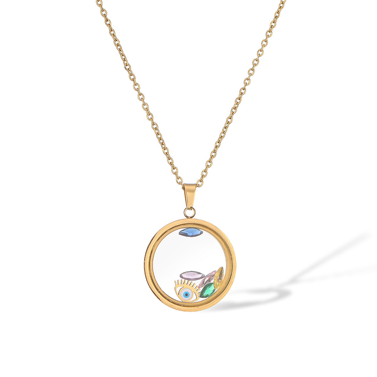 Collana Minimalista Geometrica a Occhio di Allah da Donna in Acciaio al Titanio Placcato Oro