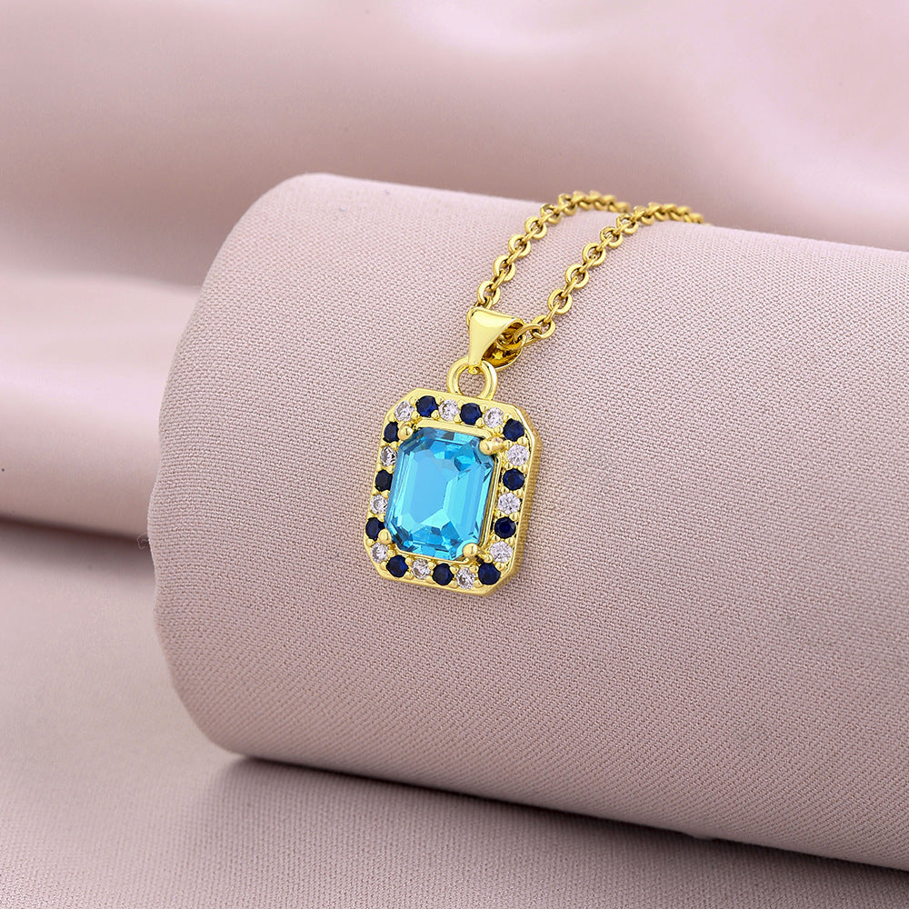 Collar de moda con colgante cuadrado geométrico de cobre chapado en oro de 18 quilates con circonitas micropavé y cadena de titanio en forma de O para mujer