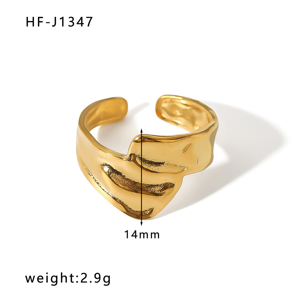 Anello Aperto Minimalista in Acciaio Inossidabile da Donna con Forma Geometrica e Finitura Placcata in Oro 18K Sottovuoto