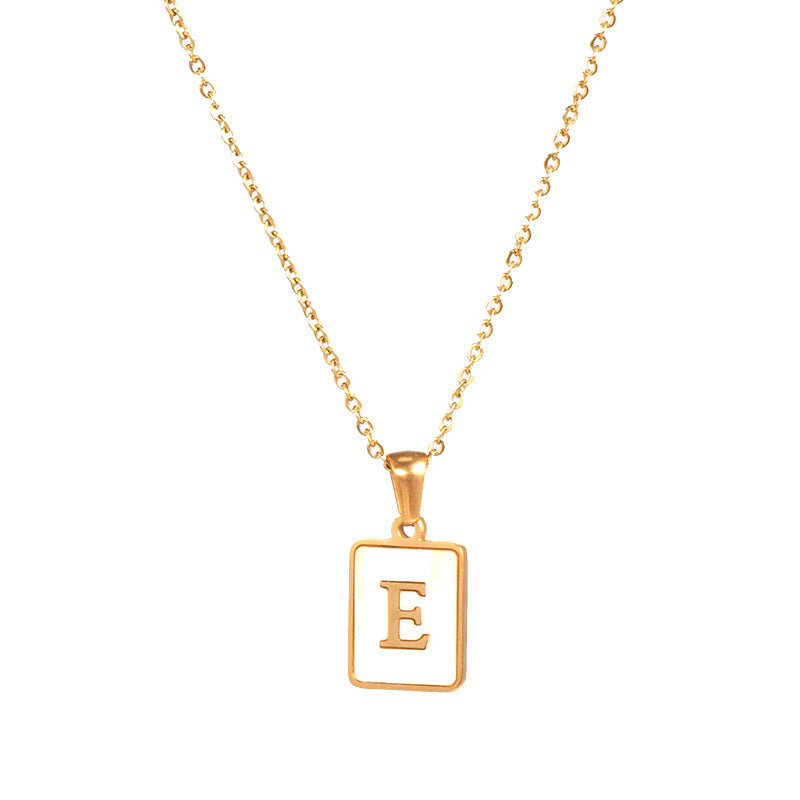 Minimalist 18K Gold Plated Square Letter Pendant Necklace Stainless Steel Shell Design for Women