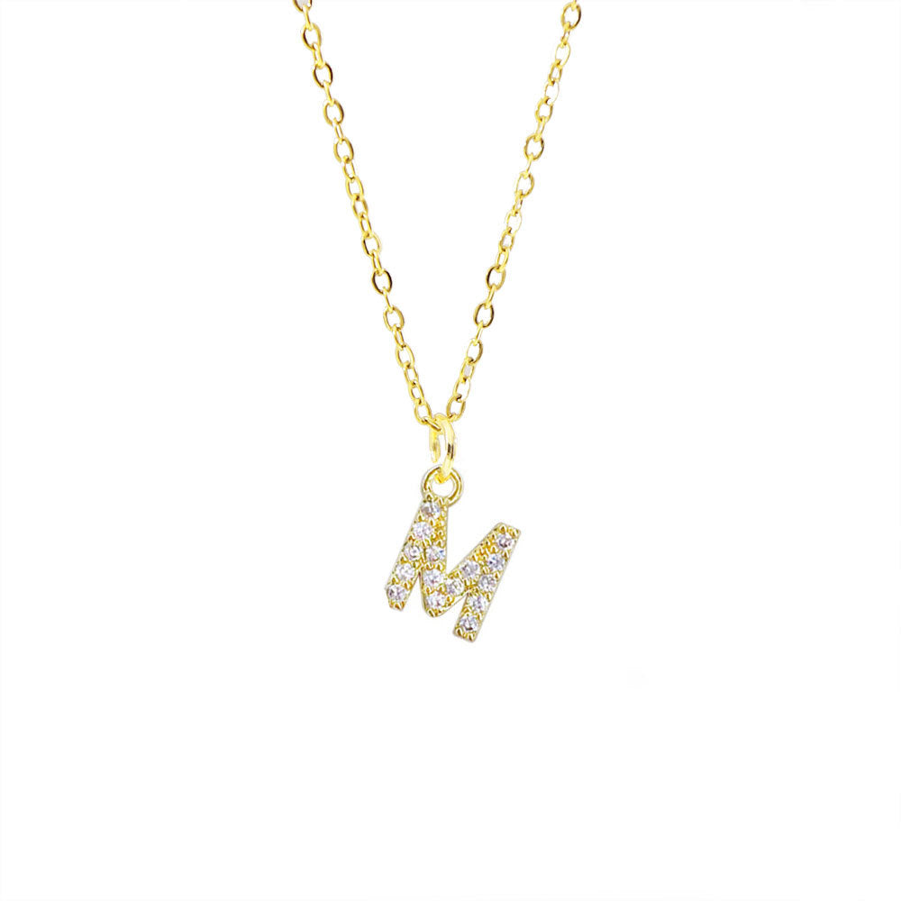 Collar con colgante de cadena de serpiente de oro chapado en acero titanio con forma de letra minimalista para mujer con incrustaciones de circonita cúbica