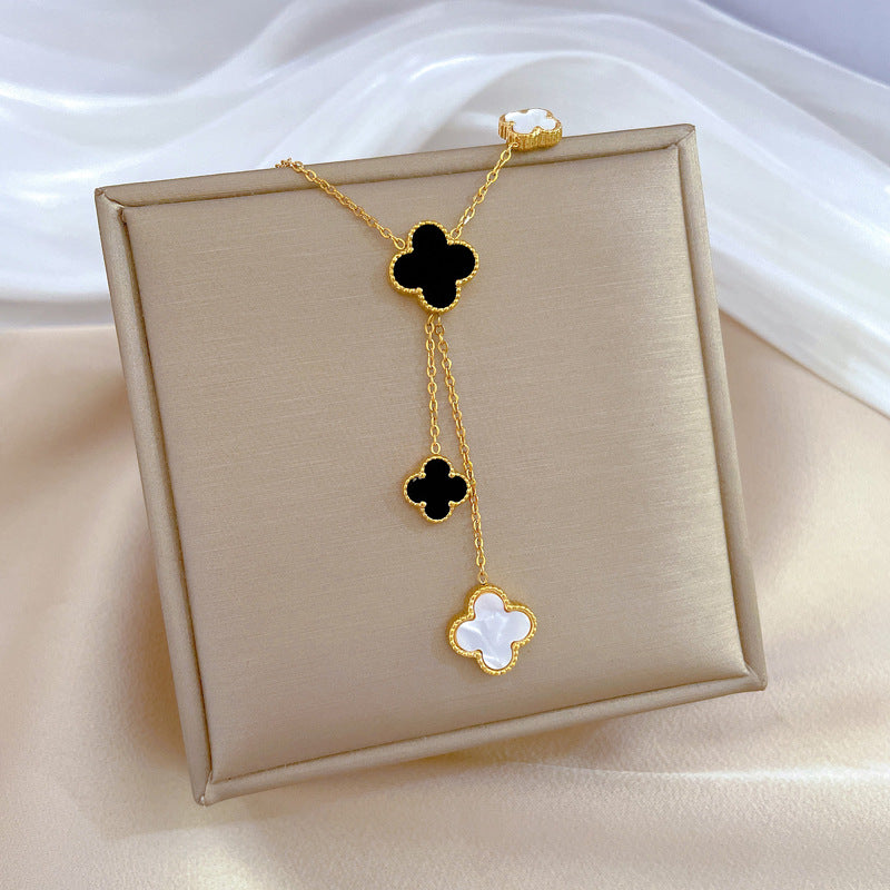 Minimalist Geometric Four-Leaf Clover Titanium Steel Collar Chain Necklace