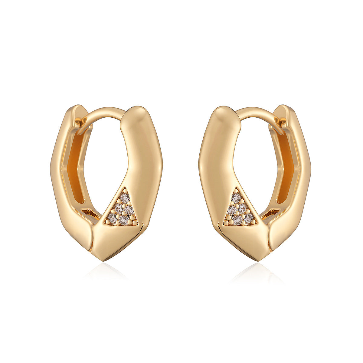 Minimalist 18K Gold Plated Brass Geometric Cubic Zirconia Earrings for Women