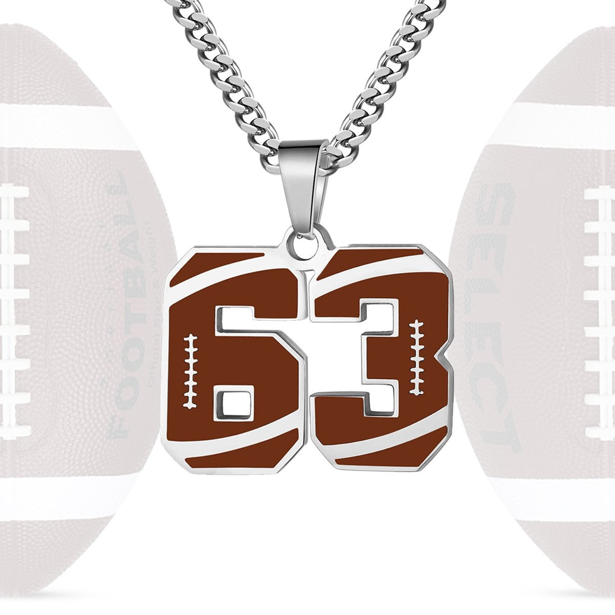 Motivational Football Number Pendant Necklace for Men in Stainless Steel with Polished Finish and Letter/Number Design