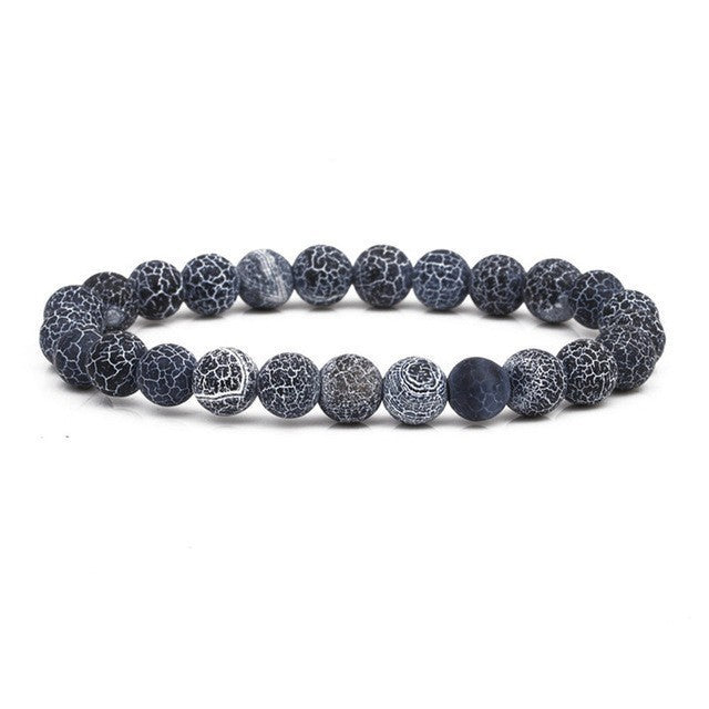 Natural Volcanic Stone and Agate Beaded Bracelet Geometric Round Unisex Fashion Jewelry