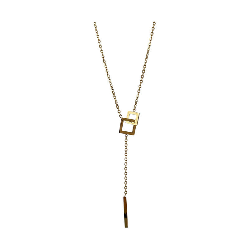 Collana da donna placcata in acciaio inossidabile con design geometrico quadrato vuoto elegante e minimalista