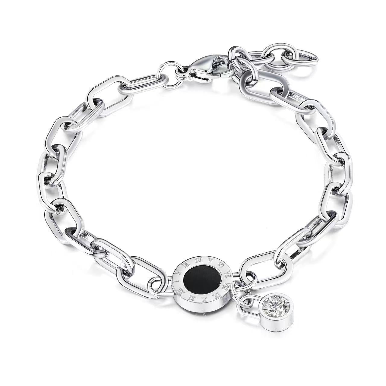 Fashion Minimalist Geometric Titanium Steel Bracelet with Zircon Inlay and 18K Rose Gold Plating for Women