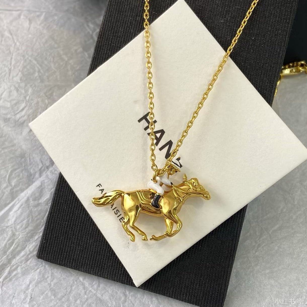Luxury Gold Plated Brass Horse Rider Pendant Necklace for Women