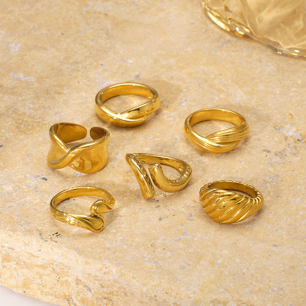 Anello geometrico in acciaio inossidabile con linea testurizzata e motivo a nodo per donna e uomo, fascia minimalista galvanizzata