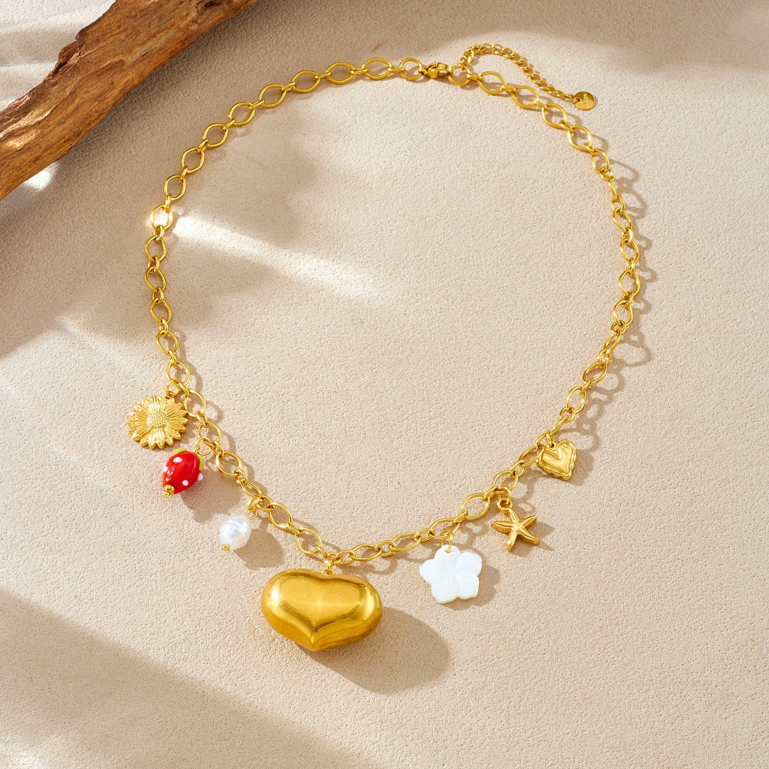 Chic Gold Plated Hollow Heart and Star Stainless Steel Necklace for Women