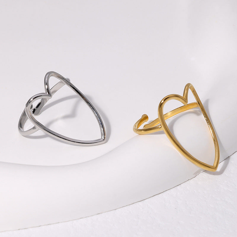Sweet Minimalist Heart Shaped Plated Stainless Steel Adjustable Ring for Women