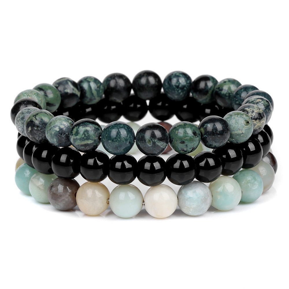 8mm Natural Rose Quartz and Agate Geometric Beaded Bracelet Unisex Crystal Jewelry